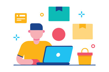 Creative Professional Working on Laptop with Ideas Illustration