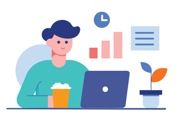 Man Analyzing Data on Laptop Flat Vector Design