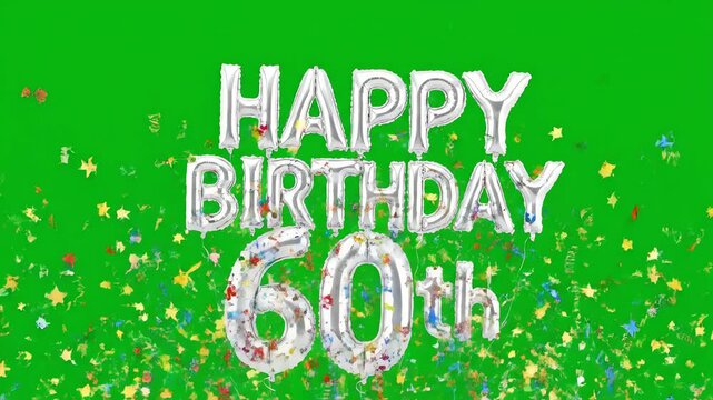 Happy Birthday 60th Silver Balloon Text Celebration on Green Screen