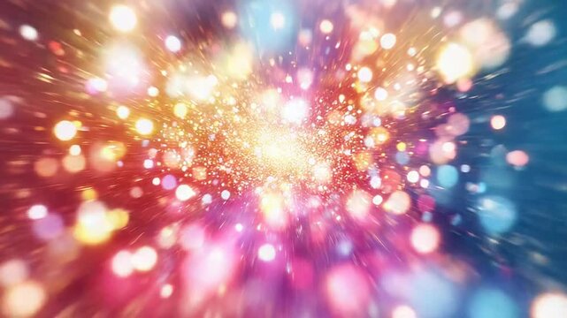 Glowing colorful cosmic explosion bursting particles abstract background