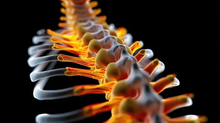Glowing Spinal Column: A vibrant and detailed image of the human spine, with a focus on its intricate structure and internal illumination, offering a unique perspective on human anatomy.