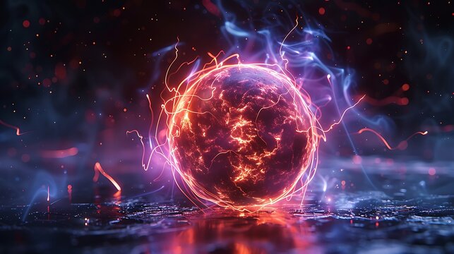 Electric spark sphere forming perfect round shape on matte blac