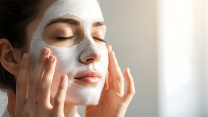 Woman applying face mask