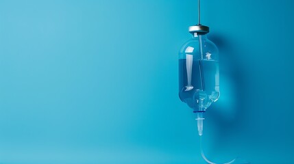 Sterile iv fluid bag on medical blue background 