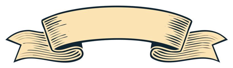 Scroll Ribbon Banner, Hand-Drawn Vector Illustration, Isolated Elegant Design Element for Titles or Logos, Vintage Style