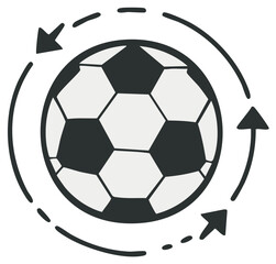 Obraz premium Stylized soccer football ball icon with circular rotating arrows representing game strategy, movement, or sport cycle.