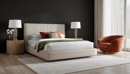 Minimal modern bedroom featuring simple furniture, soft neutral tones, and a clean uncluttered layout designed for comfort and contemporary living.