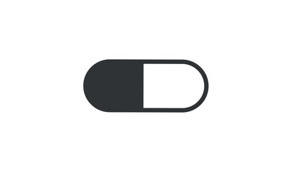 Clean black and white capsule pill vector icon, ideal for medical, pharmaceutical, healthcare, and wellness projects. Simple minimalist design suitable for apps, websites, infographics, packaging, and