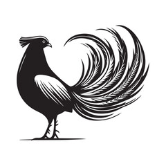 Golden Pheasant Silhouette Vector | Black & White Line Art