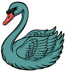 Obraz premium Cartoon style teal swan illustration.
