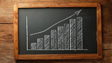Chart showing growth over time on a chalkboard background with wooden frame in a classroom or office setting