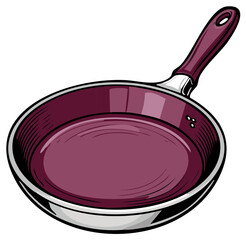 Vector Illustration of an Empty Purple Non-Stick Frying Pan Cookware