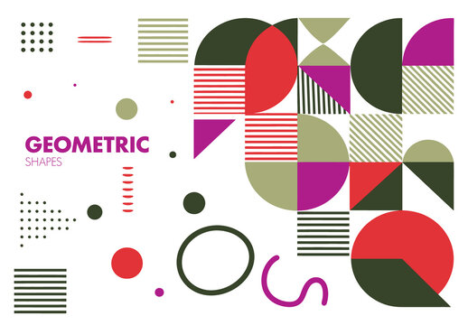 Abstract Geometric Shapes Background with Bauhaus Color Palette