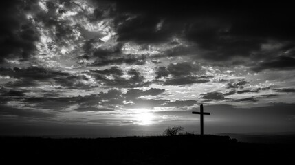 The silhouette of the cross appears almost weightless against the vast expanse of the sky, signifying the weightlessness of sin after Christs sacrifice.