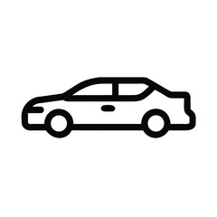 Simple black outline icon representing a modern sedan automobile viewed from the side profile