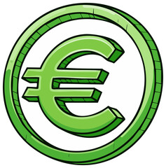 Obraz premium Funny Green Euro Coin Cartoon Illustration Financial Currency Symbol