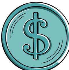 Obraz premium Teal Dollar Coin Symbol Illustration With Shadow Effect