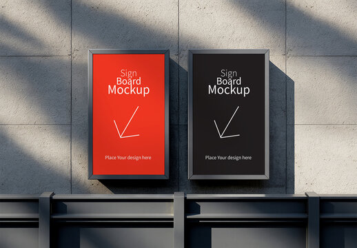 Dual Sign Board Mockup on Rough Wall with Shadow