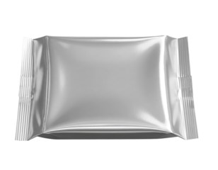 Shiny silver foil packet isolated on transparent background