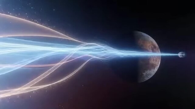 Celestial energy waves connecting planets in cosmic orbit