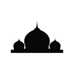 A black silhouette illustration of a mosque dome structure on a clean white background