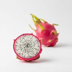 Vibrant Pink Dragon Fruit Whole and Sliced Showcasing its Unique White Interior