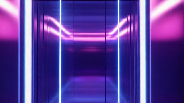 Futuristic metro station or elevator hall with neon lights