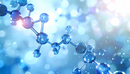 Abstract blue background featuring a 3d dna molecule structure with bubbles representing pharmaceutical science and medical biology