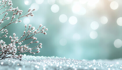 Christmas tree branches are beautifully covered with frost and sparkling snow, perfect for a cold winter holiday design or card illustration