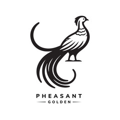 Golden Pheasant Silhouette Vector Art | Black & White Clipart