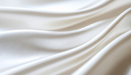 Fototapeta premium Elegant white silk and satin fabric background featuring smooth rippled waves of shiny luxury material with soft cream curves and a decorative textile drapery texture
