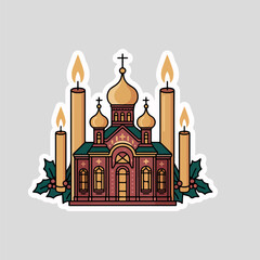 Vector illustration of city architecture featuring a church silhouette, monument, or cathedral icon for travel and religion design stickern 