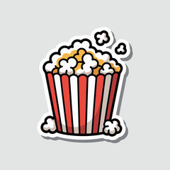 Vector illustration of a red and white striped popcorn box and soda drink, a sweet cinema snack