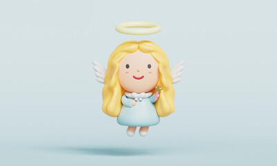 마법 지팡이를 든 귀여운 날개 달린 천사 캐릭터 Cute Angel Character with Wings and a Magic Wand