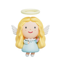 마법 지팡이를 든 귀여운 날개 달린 천사 캐릭터 Cute Angel Character with Wings and a Magic Wand