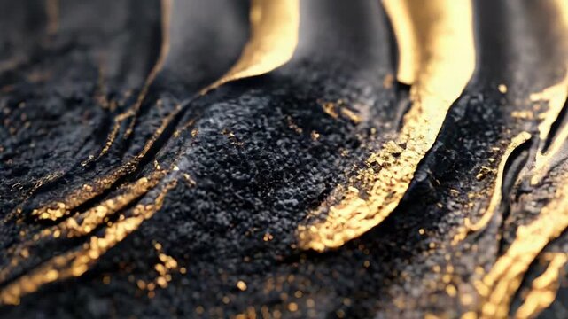 Black textured surface with flowing molten gold pattern