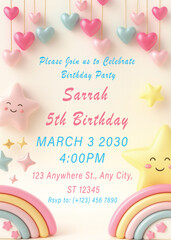 Kids Birthday Party Invitation – Cute Fun Theme Celebration Card