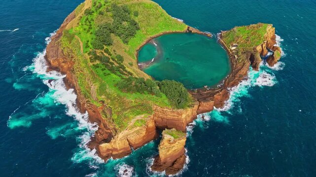 Aerial view of Islet of Vila Franca do Campo, Azores, Portugal