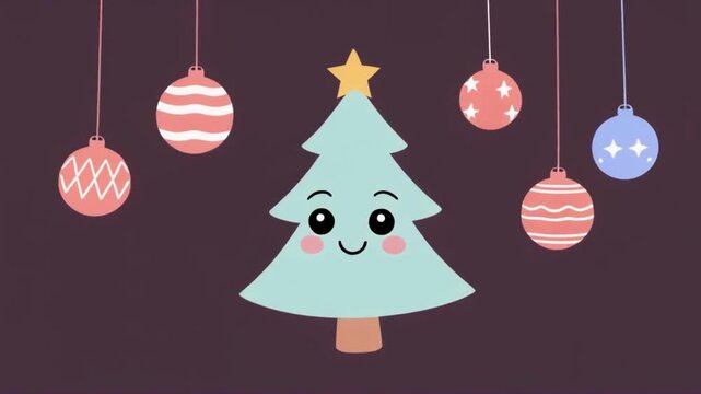 Cute Cartoon Christmas Tree with Ornaments for Holiday Celebrations