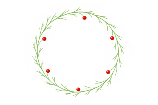 Christmas wreath holiday decoration with green leaves and red berries forming a festive circular border on transparent background - Powered by Adobe
