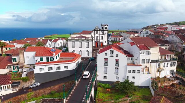 Aerial View of Nordeste Town with Ponte dos Sete Arcos and Sao Jorge Church