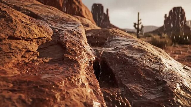 Dramatic Rainfall Over Arid Canyon Rock Formations: A Visual Symphony of Nature