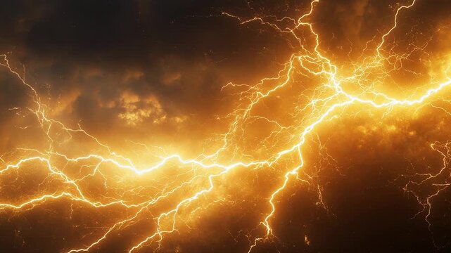 Golden lightning bursting across dark stormy sky