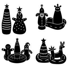 Festive Gingerbread Men and Christmas Tree Cookies on White Background holiday