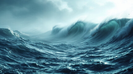 Majestic sea water waves surface with amazing sunlight reflections and flares