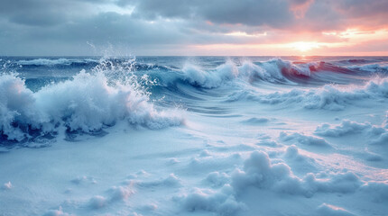 Majestic sea water waves surface with amazing sunlight reflections and flares
