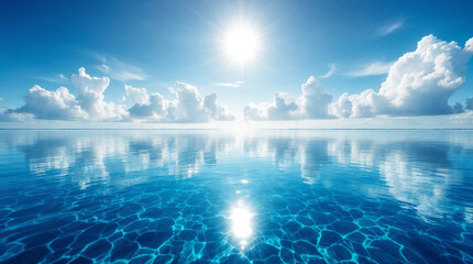 Majestic sea water waves surface with amazing sunlight reflections and flares