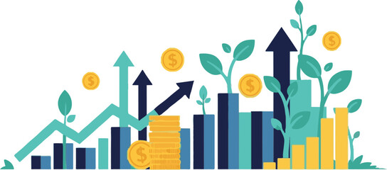 Financial Growth and Investment Success with Rising Charts and Money.