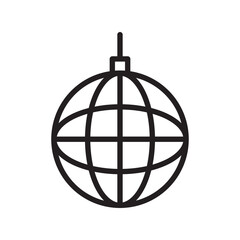 Disco ball line icon. Glitter ball black sign. Holiday, party, Birthday, Christmas, celebration element concept. Sphere symbol. Vector illustration. Editable stroke. Flat design.