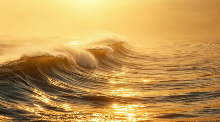 Majestic sea water waves surface with amazing sunlight reflections and flares